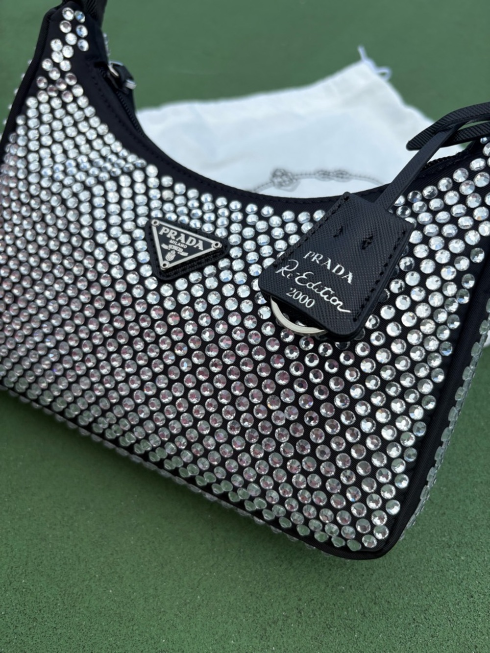 Prada Black Mini Shoulder Bag with Silver Crystal Studs - Picture 4 of 9